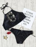 Romwe Black Strappy Side Tie Bikini Set