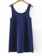 Romwe Navy Scallop Hollow Hem Sleeveless Shift Dress