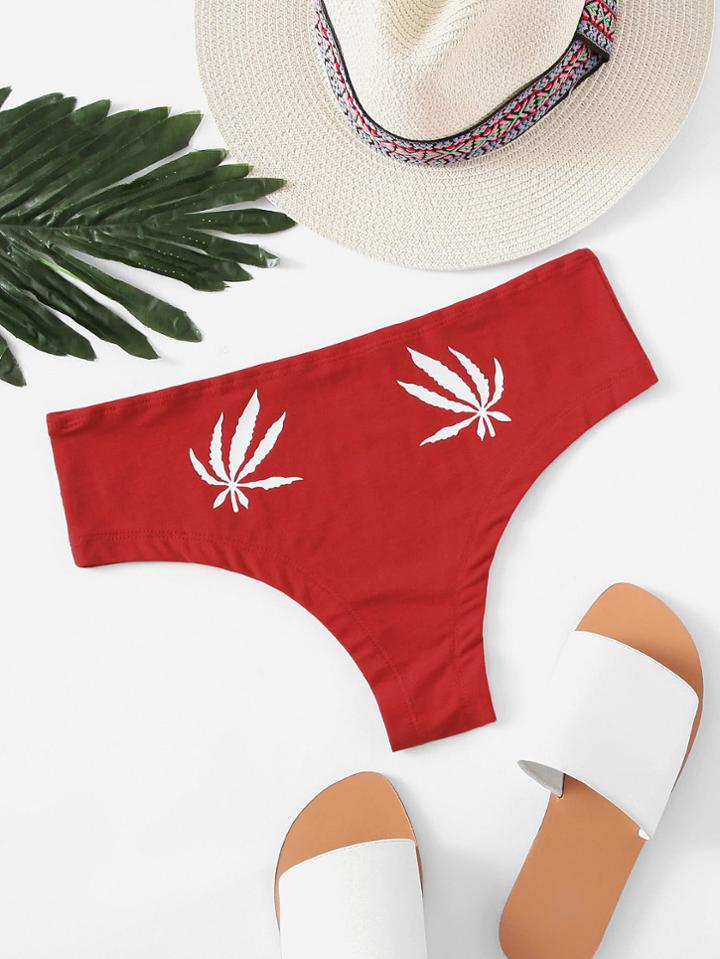 Romwe Tropical Palm Print Bikini Bottom