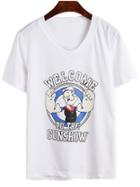 Romwe Popeye Print White T-shirt