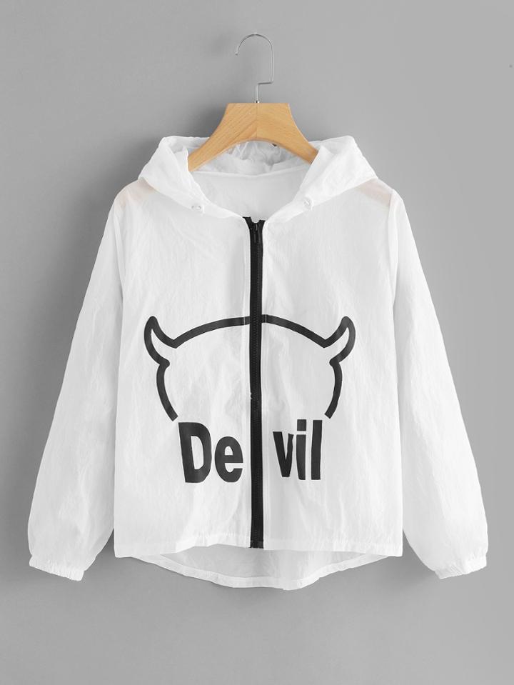 Romwe Devil Print Zip Up Jacket