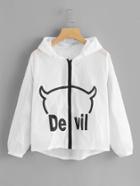 Romwe Devil Print Zip Up Jacket