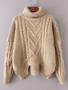 Romwe Cable Knit Turtleneck Asymmetrical Sweater
