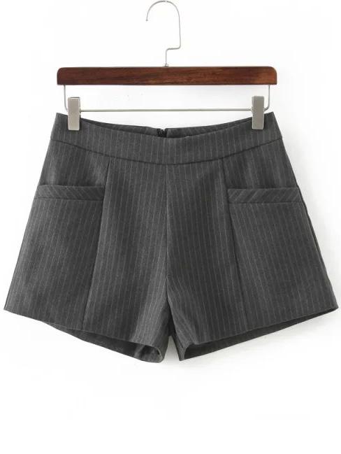 Romwe Vertical Striped Grey Shorts