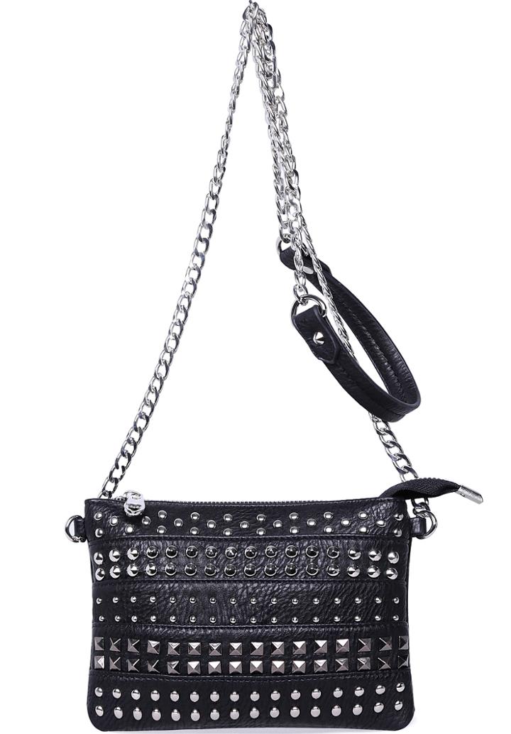 Romwe Black With Rivet Shoulder Bag