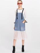 Romwe Mesh Contrast Overall Denim Dress