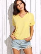 Romwe Yellow V Neck Dual Pocket Front Top