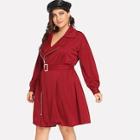Romwe Plus Solid Zip-up Dress