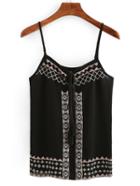 Romwe Embroidery Tie-neck Cami Top - Black
