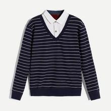 Romwe Men Striped 2 In 1 Sweater