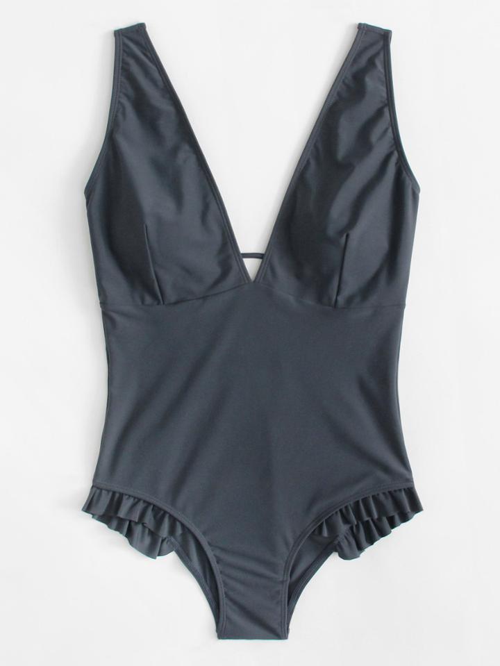Romwe Backless Frill Swimsuit