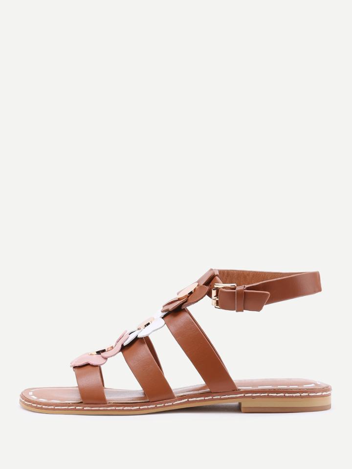 Romwe Flower Decorated Strappy Sandals
