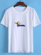 Romwe Simpson Embroidered White T-shirt
