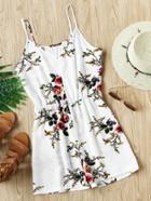Romwe Botanical Print Elastic Waist Playsuit