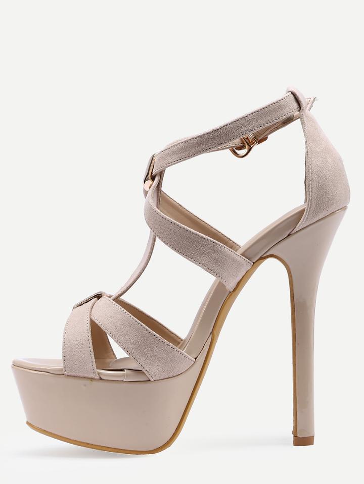 Romwe Faux Apricot Suede Platform High Heel Sandals