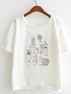 Romwe White Embroidery Short Sleeve T-shirt