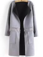 Romwe Zipper Pockets Grey Coat