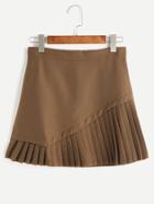Romwe Khaki Pleated Hem Zipper Back Skirt