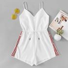 Romwe Striped Tape Side Drawstring Waist Cami Romper