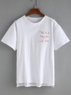 Romwe Dip Hem Letters Embroidered T-shirt