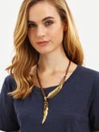 Romwe Gold Feather Tassel Pendant Necklace