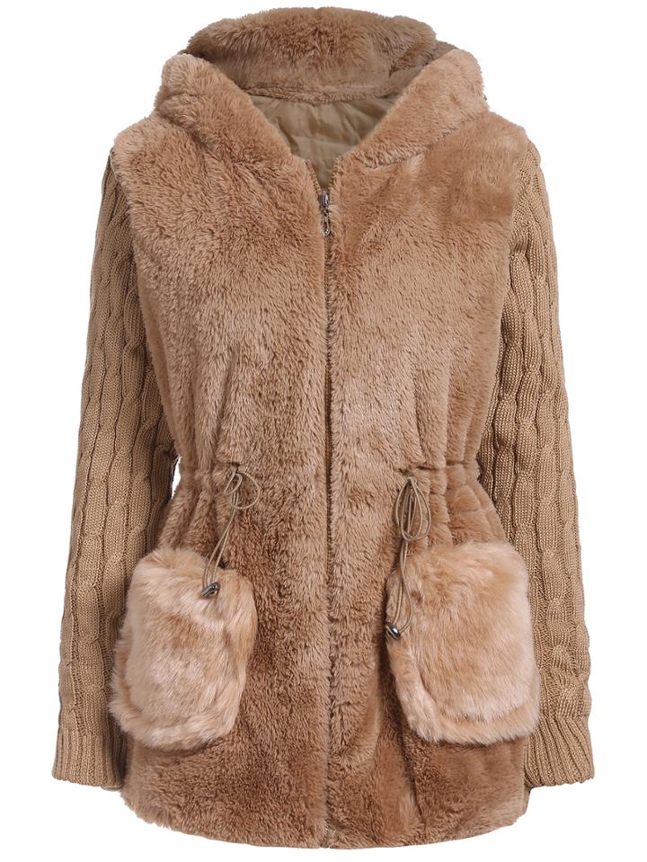 Romwe Hooded Zipper Drawstring Pockets Khaki Coat
