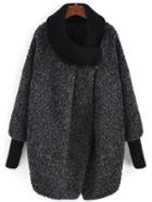 Romwe Turtleneck Contrast Cuffed Zipper Long Coat