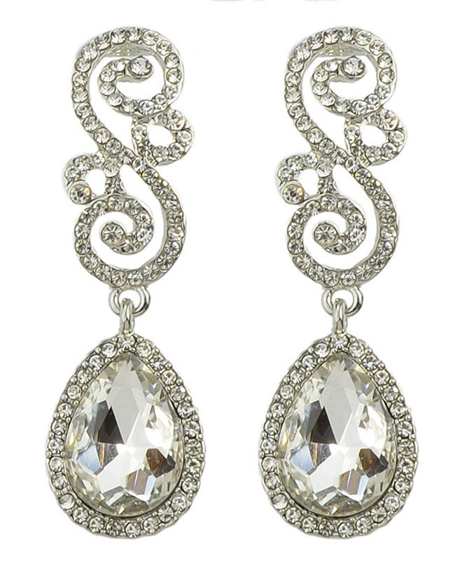 Romwe White Rhinestone Women Earrings