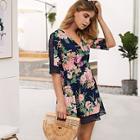 Romwe Floral Print Hollow Out Dress