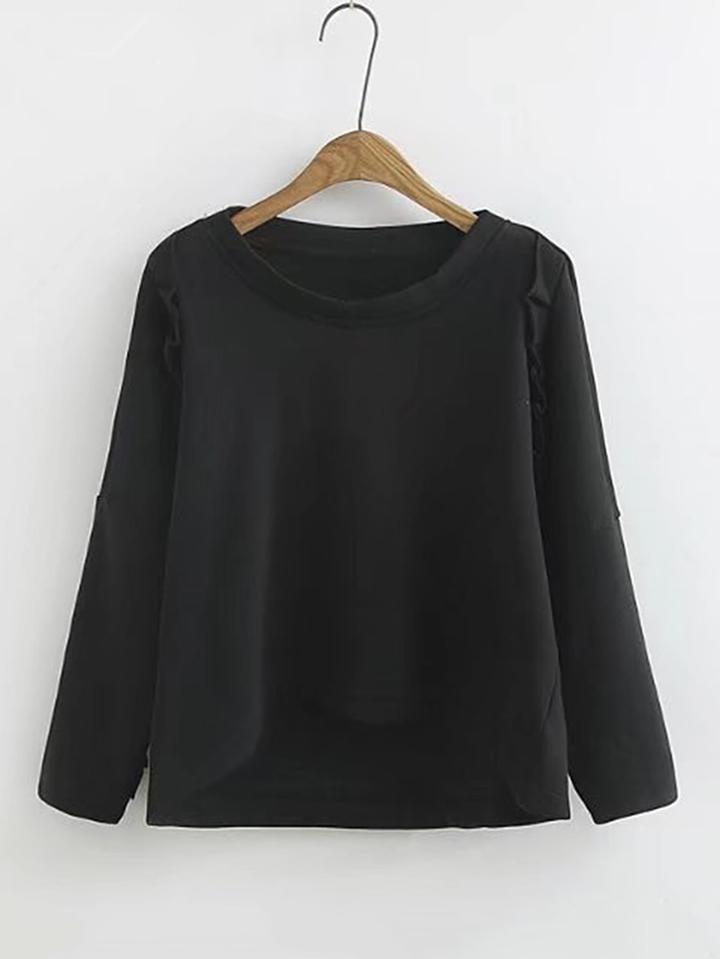 Romwe Frill Trim High Low Sweatshirt