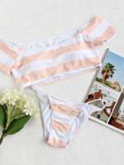 Romwe Striped Bardot Bikini Set