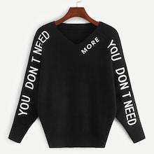 Romwe V Neck Letter Print Jumper
