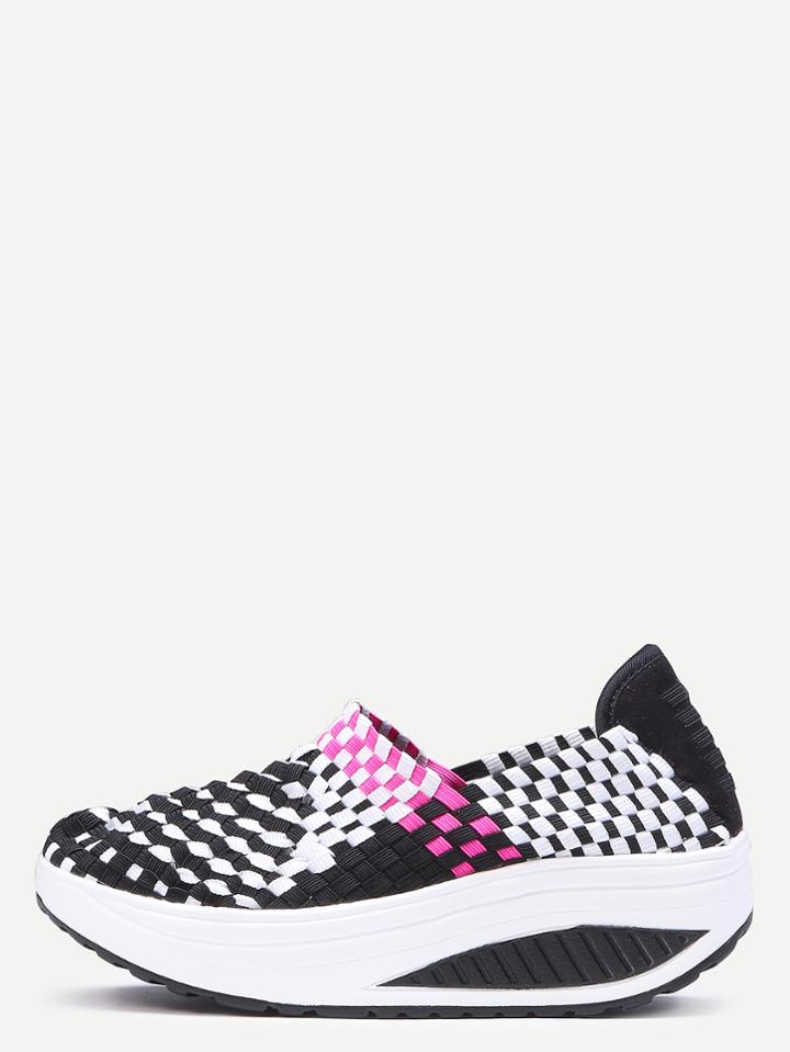Romwe Black Breathable Large Base Establishment Casual Shoes