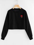 Romwe Embroidered Rose Patch Sweatshirt