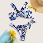 Romwe Tie Dye Leopard Ring Linked Top With Tie Side Bikini
