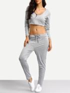 Romwe Crop Hoodie And Jogger Lounge Set
