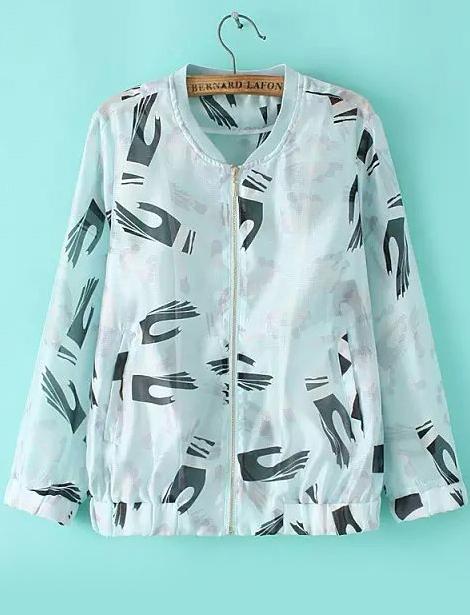 Romwe Long Sleeve Hands Print Organza Coat