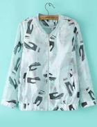 Romwe Long Sleeve Hands Print Organza Coat