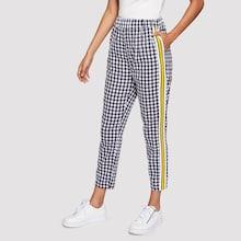 Romwe Striped Tape Side Gingham Pants