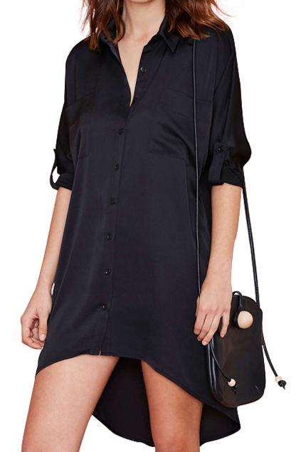 Romwe Asymmetric Single-breasted Rolled-cuffs Dress