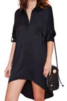 Romwe Asymmetric Single-breasted Rolled-cuffs Dress