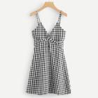 Romwe Twist Front Gingham Cami Dress