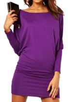 Romwe Batwing Long Sleeved Sheer Purple Dress