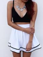 Romwe Spaghetti Strap Crop Top With Contrast Edge A-line Skirt