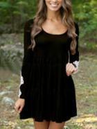 Romwe Contrast Lace Pleated Black Dress