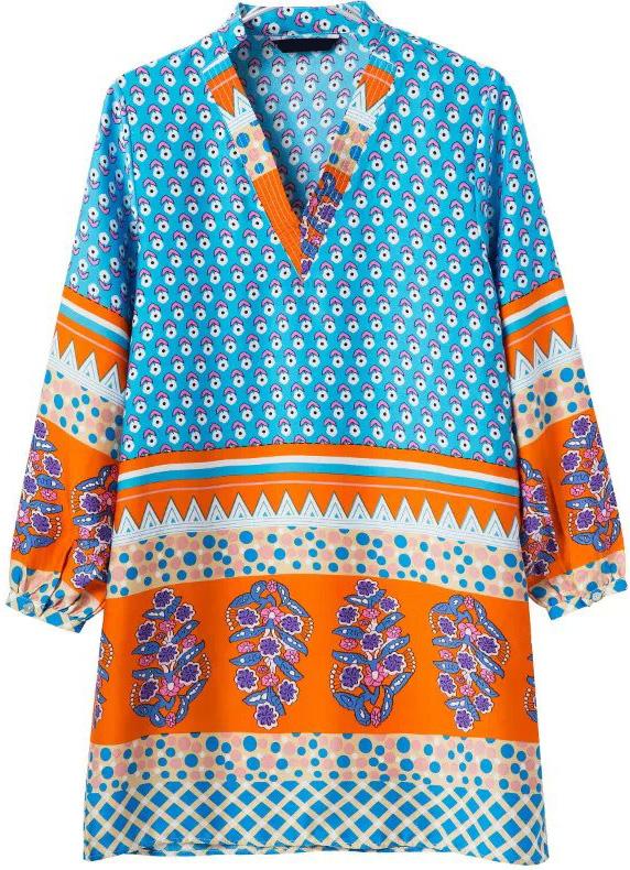 Romwe Floral Print V Neck Loose Blue Dress
