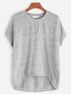 Romwe Grey High Low Marled T-shirt