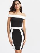 Romwe Color Block Off The Shoulder Sheath Dress