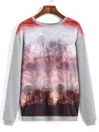 Romwe Tree Print Grey Sweatshirt