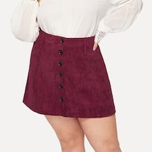 Romwe Plus Single-breasted Corduroy Skirt